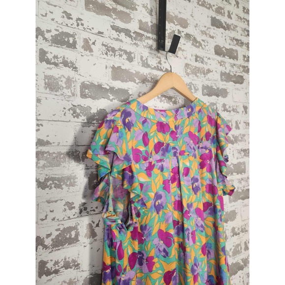 Dear Scarlett Top Size XL Colorful Floral Ruffle Sleeve Vibrant Summer - Picture 11 of 16